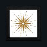 Boîte À Souvenirs Starburst Or moderne du milieu du siècle<br><div class="desc">Boîte cadeau d'inspiration moderne du milieu du siècle avec starburst rétro vintage servant de point focal, complété par des éléments de conception starburst moderne. Un design simple et épuré de démarrage dans une palette de couleurs or et blanc. Une conception d'une collection de coordination. Conçu comme un modèle, vous pouvez...</div>