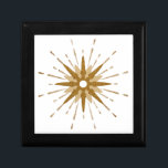 Boîte À Souvenirs Starburst Or moderne du milieu du siècle<br><div class="desc">Boîte cadeau d'inspiration moderne du milieu du siècle avec starburst rétro vintage servant de point focal, complété par des éléments de conception starburst moderne. Un design simple et épuré de démarrage dans une palette de couleurs or et blanc. Une conception d'une collection de coordination. Conçu comme un modèle, vous pouvez...</div>