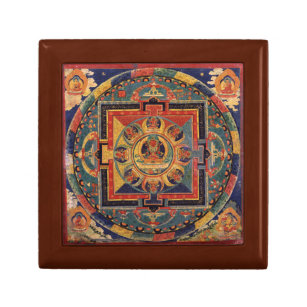 Boîte À Souvenirs Tibétain Thanka d'antiquité de mandala de Bouddha