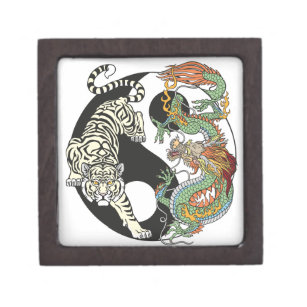 Boîte À Souvenirs Tigre blanc contre dragon vert au Yin yang