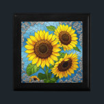 Boîte À Souvenirs Tournesols Verre tendu Bijoux d'illusion<br><div class="desc">Élégant motif de tournesols vibrants dans un effet de vitrail. Délicat et gai. Parfait pour les bijoux en magasin et autres trésors,  ou donner comme cadeau personnel.</div>