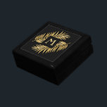 Boîte À Souvenirs Tropical Gold Parties scintillant Palm Tree Fronds<br><div class="desc">Boîte à bijoux en bois laqué noir en ébène feutré avec une élégante parties scintillant en faux or façade en tropicale frondes de palmier sur un arrière - plan noir avec un monogramme en or initialement imprimé sur carreaux en céramique sur le couvercle. Ajoute une belle touche à votre décor...</div>