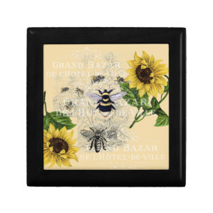 Boîte À Souvenirs Vintage Bee Sunflower Cream Nature Boîte cadeau