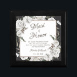 Boîte À Souvenirs Vintage Cherish Maid of Honor Citation personnalis<br><div class="desc">Vintage Cerisâtre Blanc Floral & Rose Or Peint Roses et Fleurs. Un look classique et élégant Vintage, et beaucoup de gris, blanc ivoire, or Rose, rose Dusty, vert rose, feuilles et feuillage gris. Avec des éléments floraux peints à la main, des polices de script classiques Vintages, et une Parties scintillant...</div>