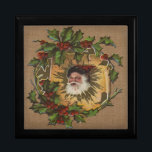 Boîte À Souvenirs Vintage Père Noël Antique Holly Christmas<br><div class="desc">Cette image vintage de Père Noël et de Noël est une carte de Noël à l'ancienne datant du 18ème siècle.</div>