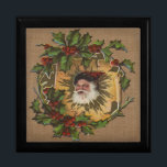 Boîte À Souvenirs Vintage Père Noël Antique Holly Christmas<br><div class="desc">Cette image vintage de Père Noël et de Noël est une carte de Noël à l'ancienne datant du 18ème siècle.</div>