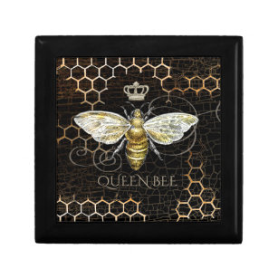 Boîte À Souvenirs Vintage Queen Bee Royal Crown Honeycomb Noir