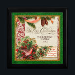 Boîte À Souvenirs Vintage Victorian Christmas Dove Holly Pine Boughs<br><div class="desc">PALETTE DE COULEUR : Le rouge de Noël classique, le vert et l'or donnent le ton à cette collection. COLLECTION DE DESIGN : Vintage Christmas Dove with Holly. Achetez-le en cadeau pour votre famille ou en cadeau de Noël pour vos amis, votre famille ou vos collègues ! Ou comme cadeau...</div>