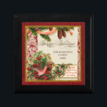 Boîte À Souvenirs Vintage Victorian Christmas Dove Holly Pine Boughs<br><div class="desc">PALETTE DE COULEUR : Le rouge de Noël classique, le vert et l'or donnent le ton à cette collection. COLLECTION DE DESIGN : Vintage Christmas Dove with Holly. Achetez-le en cadeau pour votre famille ou en cadeau de Noël pour vos amis, votre famille ou vos collègues ! Ou comme cadeau...</div>