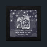 Boîte À Souvenirs Wedding shower Mason Jars Chaîne Lumières Marine B<br><div class="desc">Modèles de boîte cadeau Mariage moderne - Elégant Mason Jar et String Lights sur Marine Blue Floral Linen Arrière - plan. Un design parfait pour votre grand jour. Tous les styles de texte,  couleurs,  tailles peuvent être modifiés selon vos besoins !</div>