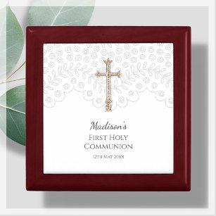 Boîte À Souvenirs White Lace First Holy Communion Rosary boîte cadea