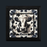 Boîte À Souvenirs Zones de vache noir et blanc Aspect de fourrure<br><div class="desc">Customiser avec n'importe quel texte</div>