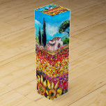 Boite Cadeau Pour Bouteille De Vin FLORE EN TOSCANE/ Champs, Pépites et tournesols<br><div class="desc">Contemporain Tuscany landscape,  colorful , vibrant , expressive beauty of Italian countryside and fields in bright yellow orange, pink, fuchsia, purple, red, brown, yellow colors, beautiful summer flora,  meadows, flowers, cypress and olive trees, rustic old farm under the blue sky.Acrylic painting on canvas .</div>