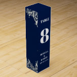 Boite Cadeau Pour Bouteille De Vin marine blanche dentelle marine bleu mariage<br><div class="desc">cave marine blanche dentelle marine bleu mariage. Elégant numéro de table de boîte à vin pour votre dîner de réception de mariage.</div>