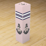 Boite Cadeau Pour Bouteille De Vin Monogramme nautique rose et bleu marine Ancre flor<br><div class="desc">Nautique Monogrammed rose et marine Blue Floral Ancre Plage Mariage Ballotin Plage Ballotin de mariage</div>