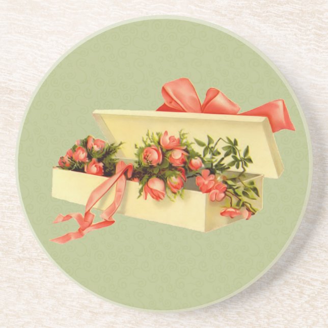 Boîte De Dessous de verre D'Art Rose Vinage (Devant)