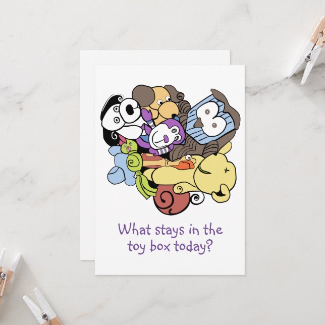 Boîte de jouets de goodies invitation (Devant/Arrière en situation)