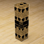 Boite Pour Bouteille De Vin Merci Mariage Motif Gold et Black Art Déco<br><div class="desc">Jaune or et noir art déco rétro motif mariage Merci boîte cadeau vin. Style années 20.</div>