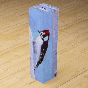 Boite Pour Bouteille De Vin Peinture Downy Woodpecker - Art original pour oise