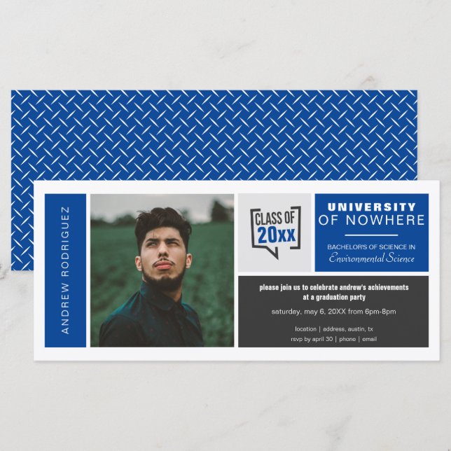 Boîtes Bleues & Photo Large Graduation Invitation (Devant / Derrière)