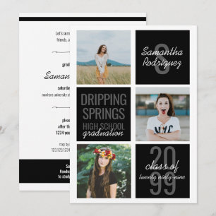 Boîtes de 3 photos en noir Invitation à la graduat