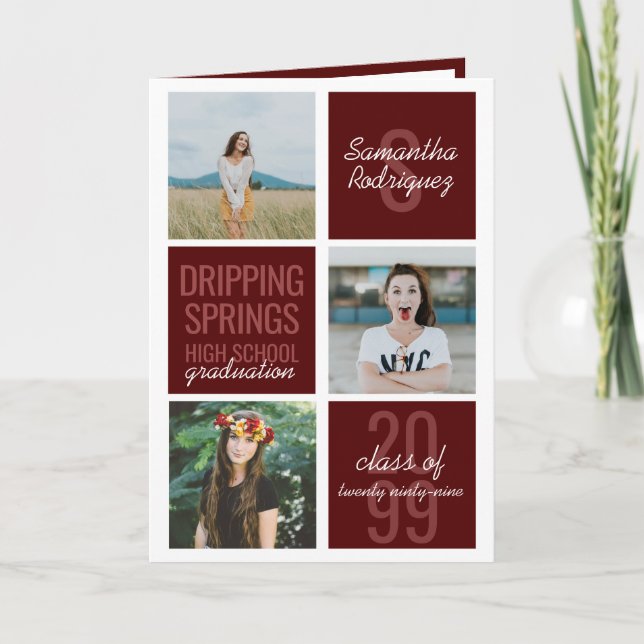Boîtes de 4 Photo Maroon Graduation Invitation (Devant)