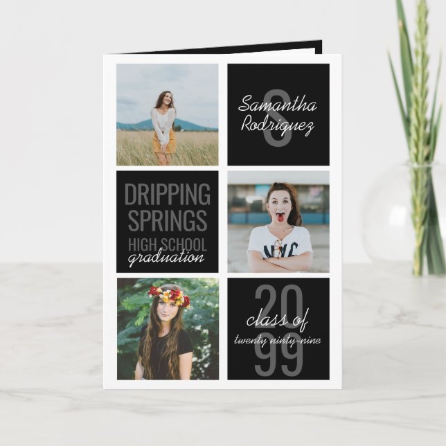 Boîtes de 4 photos en noir Invitation à la graduat (Devant)