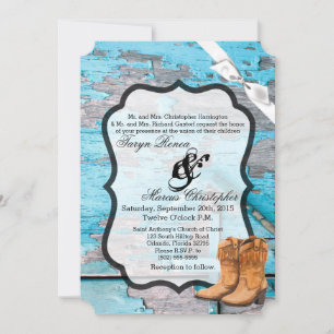 Boites de porte en bois bleu Faire-part de mariage