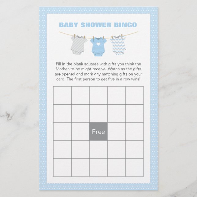 Boîtier Baby shower Bingo Game Card - Bleu (Devant)