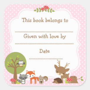 Boîtier Baby shower Woodland autocollant rose