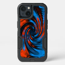 Boîtier de téléphone motif fractal rouge et bleu