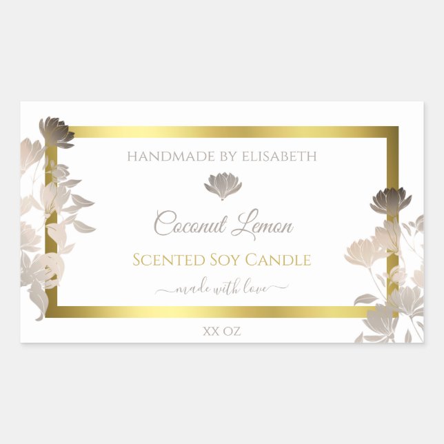 Boîtier Floral Blanc Étiquette Gold Frame (Devant)