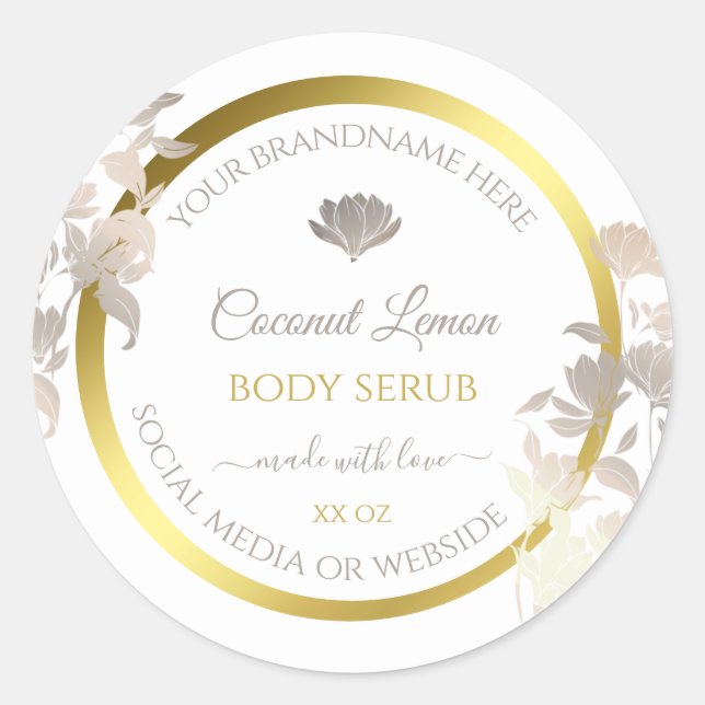 Boîtier Floral Blanc Étiquette Gold Frame (Devant)