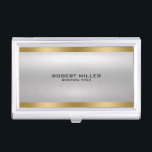 Boîtier Pour Cartes De Visite Accent or à texture métallique minimale<br><div class="desc">Slick texture minime métallique argent brossé texture look aluminium brossé avec des bandes dorées accent,  personnalisable monogramme discret - simple,  élégant design moderne.</div>