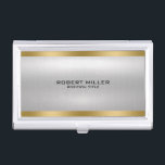 Boîtier Pour Cartes De Visite Accent or à texture métallique minimale<br><div class="desc">Slick texture minime métallique argent brossé texture look aluminium brossé avec des bandes dorées accent,  personnalisable monogramme discret - simple,  élégant design moderne.</div>