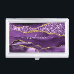 Boîtier Pour Cartes De Visite Agate Purple Gold Nom personnalisé Affaires Carte<br><div class="desc">Boîtes de carte de visite avec Agate Violet Parties scintillant or Géode Nom personnalisé Marbre étincelant Anniversaire - Anniversaire Boîtes de carte de visite / Cadeau / Fournisseur - Ajouter votre nom - Texte ou supprimer - Faire votre cadeau spécial - Redimensionner et déplacer ou ajouter du texte / des...</div>