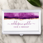 Boîtier Pour Cartes De Visite Aquarelle Abstraite violet et or<br><div class="desc">Éloignez-vous de la foule avec notre abstrait carte de visite d'aquarelle violet et or. La superbe aquarelle est composée d'un mélange de violets profonds et d'or riche qui créent un look sophistiqué et élégant, parfait pour tout professionnel d'affaires. Customisez votre design avec vos propres informations personnelles, en choisissant parmi une...</div>