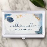 Boîtier Pour Cartes De Visite Aquarelle bleu or Feuilles botaniques<br><div class="desc">Boîtier Blue Gold Watercolor Botanical Feuille Business Card Case. Parfait pour un salon de beauté,  coiffeur,  maquilleur ou cosmétologue.</div>