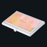 Boîtier Pour Cartes De Visite Aquarelle rose et or Peinture Abstraite<br><div class="desc">Une jolie combinaison de touches rose,  jaune,  or et orange aquarelle et de formes organiques,  abstraites,  personnalisées avec le nom ou les mots de votre choix.</div>