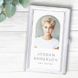 Boîtier Pour Cartes De Visite Arche élégante moderne photo blanc<br><div class="desc">Coque carte de visite moderne avec votre photo en forme d'arc,  nom et titre sur un arrière - plan blanc.</div>