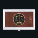 Boîtier Pour Cartes De Visite Avocat | Scales de justice | Personnaliser<br><div class="desc">Titulaire Professionnel De Carte D'Affaires Conçu. Présenté dans un faux look en cuir avec les échelles de symbole de justice prêt pour vous à personnaliser. REMARQUE : SEULEMENT CHANGER LES ZONES MODÈLES NÉCESSAIRES! 😀 Si nécessaire, vous pouvez supprimer le texte et commencer à ajouter le texte et la police que...</div>
