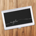 Boîtier Pour Cartes De Visite Black and White Elegant Glam Signature Style Name<br><div class="desc">An elegant signature style script name design with trailing swashes.
You can customize the black and white colors.
Customize the font size or move it as needed for longer or shorter names.
Create your own business card case for her.</div>