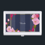 Boîtier Pour Cartes De Visite Bleu blanc et or Moderne Floral Chic Glamor<br><div class="desc">Blanc Bleu et Or Moderne Floral Chic Titulaire de la carte de glamour. Customisez avec n'importe quel texte ou laissez-le vide.</div>