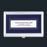 Boîtier Pour Cartes De Visite Bleu marine<br><div class="desc">Présentez votre image professionnelle à l'aide de notre étui de carte d'affaires bleu marine conçu exclusivement pour les avocats et les cabinets d'avocats. Ce coque élégant et sophistiqué dispose d'une fenêtre blanche encadrée par la marine, qui présente votre nom, "Attorney at Law", et votre cabinet d'avocats. L'arrière - plan bleu...</div>