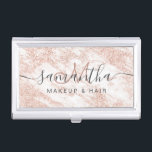 Boîtier Pour Cartes De Visite Cheveux de maquillage rose moderne en parties scin<br><div class="desc">Parties scintillant d'or rose moderne cheveux de maquillage en marbre blanc</div>