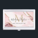 Boîtier Pour Cartes De Visite Chic Blush rose or Parties scintillant marbre Agat<br><div class="desc">Élégant moderne chic Blush or rose Parties scintillant marbre Agate Monogramme Carte de visite</div>