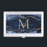 Boîtier Pour Cartes De Visite Chic Marine Blue Gold Agate Geode Feminine Monogra<br><div class="desc">Glam Moderne Marine Bleu Parties scintillant or étincelant Agate Géode pierre Élégante Feminine Monogramme Nom du script Affaires Carte</div>