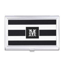 Boîtier Pour Cartes De Visite Chic Moderne Monogramme Noir et Blanc Cool