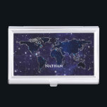 Boîtier Pour Cartes De Visite Continents dans Star Constellations Night Sky Name<br><div class="desc">Elégant porte-carte de visite avec le monde cartographié dans les étoiles.</div>