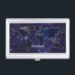 Boîtier Pour Cartes De Visite Continents dans Star Constellations Night Sky Name<br><div class="desc">Elégant porte-carte de visite avec le monde cartographié dans les étoiles.</div>